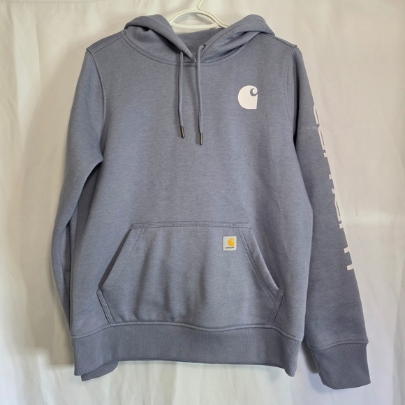 Carhartt Tops - Carhartt Hoodie Womens S Blue Gray Good Relaxed Fit Graphic Sleeve Workwear